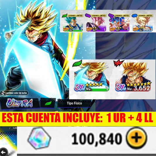 [ANDROID] 100,840 Cronocristales💎Ssj Trunk Joven ULTRA + 4 LL | DRAGON BALL Legends Cuenta