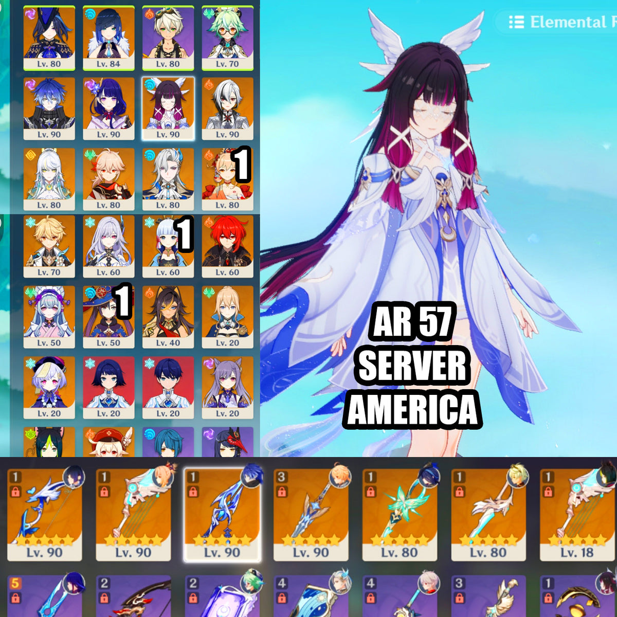 NA AR57| Zibai + Columbina + Flins +Bloodsoaked Ruins , Skirk + Arlecchino + Neuvillette + Yoimiya C1 + Kazuha + Clorinde + Yelan + Raiden Shogun + Ayaka C1 + Klee + Diluc C1 + Tighnari + Keqing + Qiqi + Mizuki + Dehya + Jean