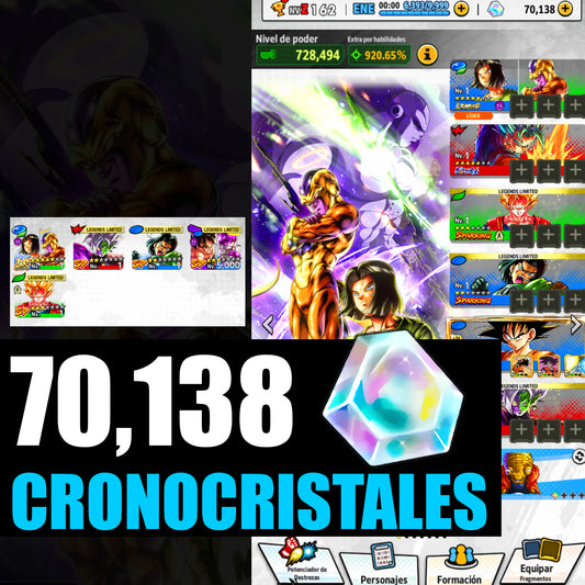 [ANDROID] 70,138 Cronocristales💎 Androide 17 & Golden Freezer LR + Vegetto Blue ULTRA + 4 LL | DRAGON BALL Legends Cuenta