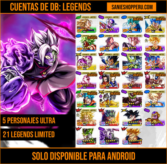 [Solo Android] ⭐️ 5 PERSONAJES ULTRA — SS Dios SS Vegetto + Pre-Ultra Instinto Goku + Golden Freezer + Cell Perfecto + Mitad Corrupto Zamasu fusionado + 21 Legends Limited