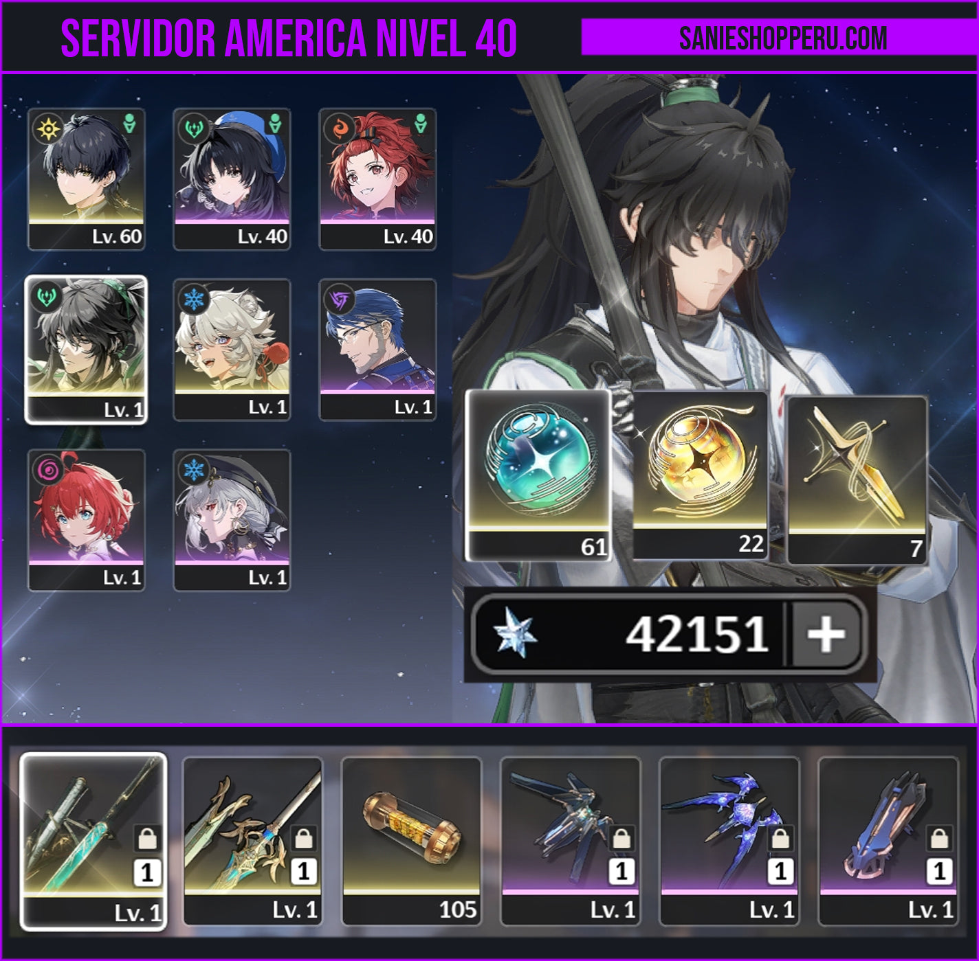 [Nivel 40] 42,151 Astritas 💎 | Qiuyuan + Arma | Wuthering Waves Cuenta Reroll