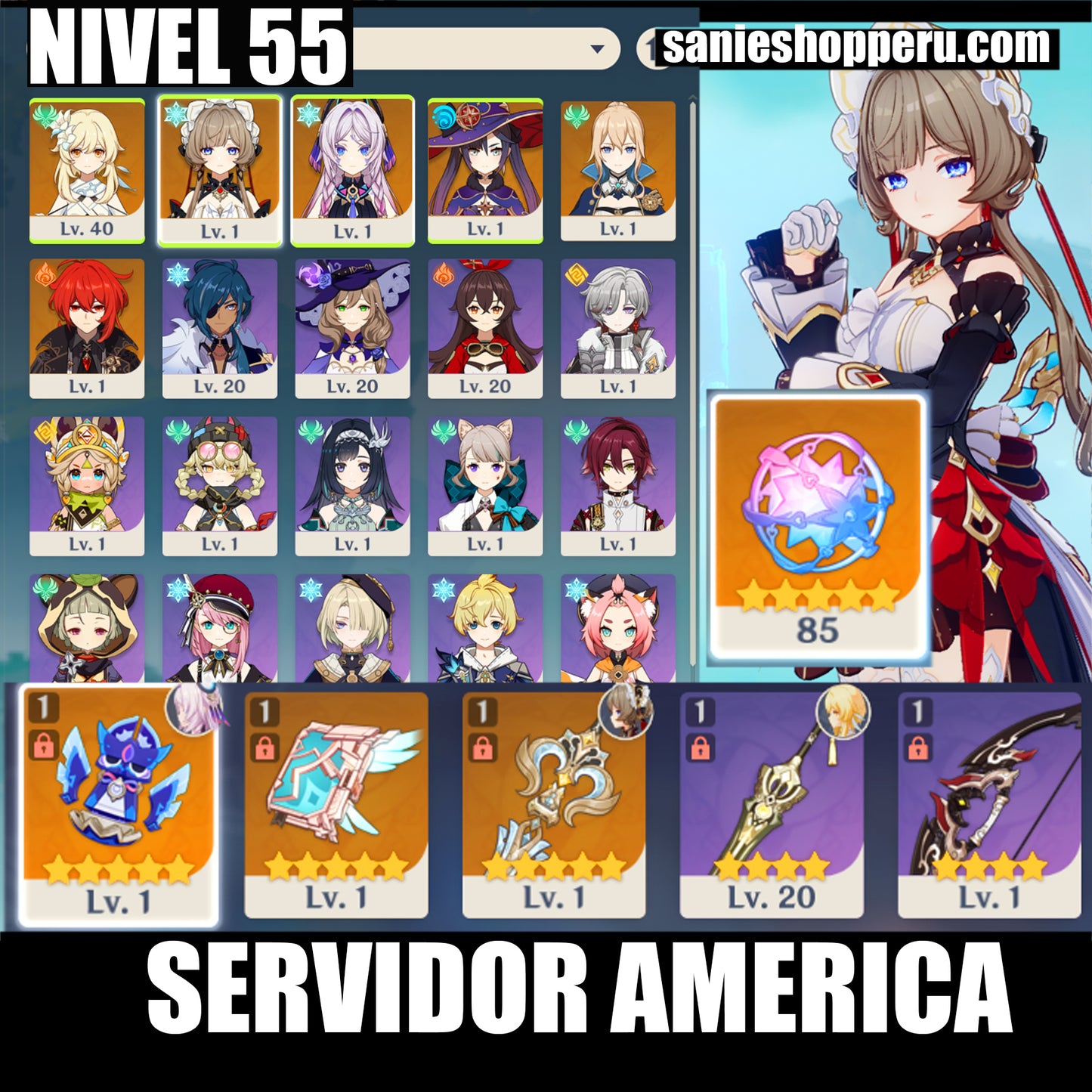 [Nivel 55] ⭐️85 Deseos + Sandrone + Arma , Citlali + Arma , Mona , Jean , Diluc⭐️CUMPLEAÑOS LIBRE⭐️