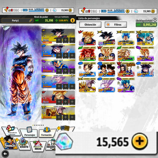 [Solo Android] ⭐️PRE - ULTRAINSTINTO GOKU ULTRA + Pre - ULTRAINSTINTO GOKU LEGENDS LIMITED + Supersaiyajin dios SS Vegeta LEGENDS LIMITED  ⭐️ + 13 LL + 💎15,565 Cronocristales💎