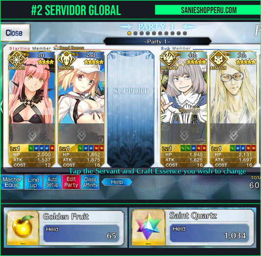 Ftgo Global✨1034+ Saint Quartz💎|#2 Tezcatlipoca (A) + Oberon + Altria Caster | Cuenta Avanzada
