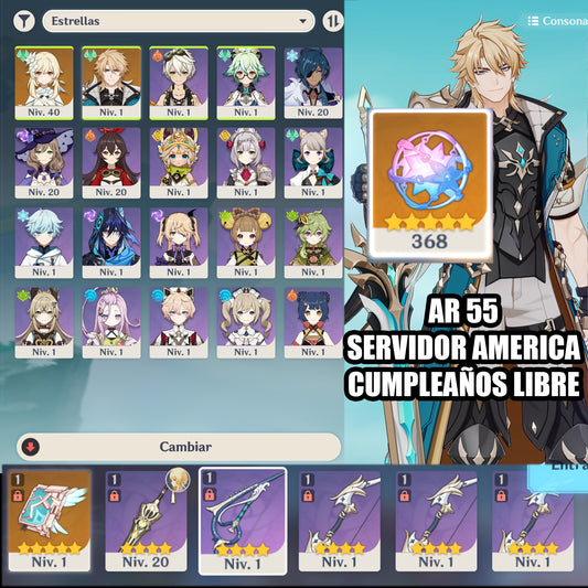 (REROLL + CUMPLEAÑOS LIBRE) Nivel 55 + Varka + 368 Destinos Entrelazados ✨
