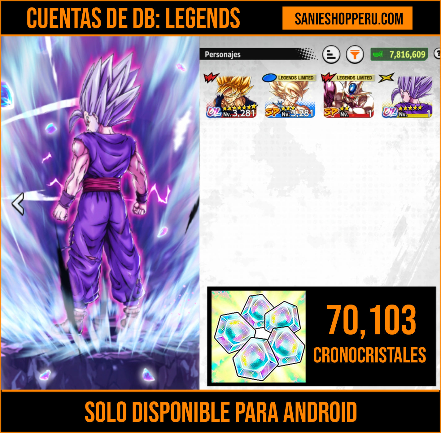 [Android] ⭐️ 1 ULTRA — Gohan Bestia + 💎70,103 Cronocristales💎