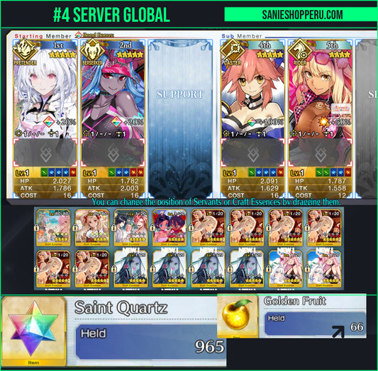 Ftgo Global✨965+ Saint Quartz💎|#4 Lady Avalon + Ibuki Douji (Berserker) + Tamamo no Mae | Cuenta Avanzada