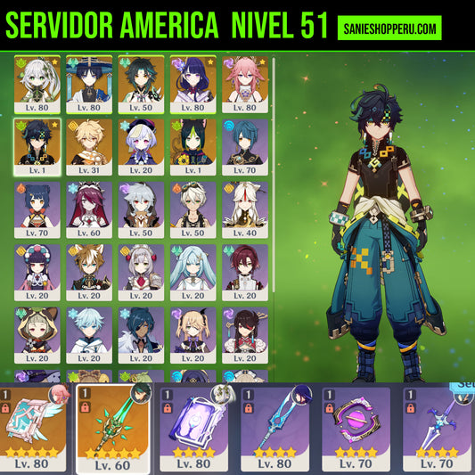 ✅ CUMPLEAÑOS LIBRE [Nivel 51] ✨Kinich , Yae Miko , Raiden Shogun , Nahida , Trotamundos , Xiao + Arma✨ , Qiqi , Tighnari C1,