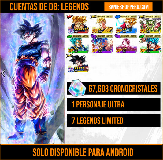 [Android]  65,603 Cronocristales 💎|  ⭐️ Pre-ultrainstinto Goku [ULTRA] | ⭐️ 7 Legends Limited | Dragon Ball: Legends Cuenta Reroll