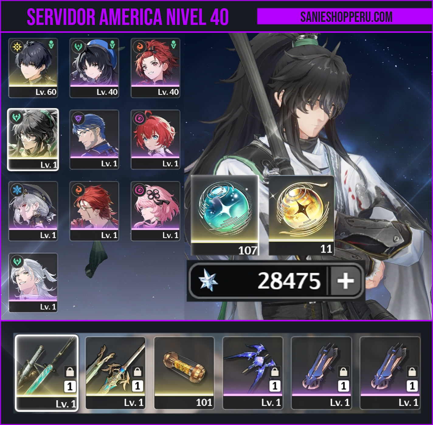 [Nivel 40] 28,475 Astritas 💎 | Qiuyuan + Arma | Wuthering Waves Cuenta Reroll