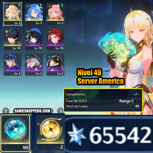 AMERICA|Lvl 49| + 65542 Astritas + Qingxiao + Suisui + Encore|Cumpleaños libre|Wuthering Waves CUENTA REROLL
