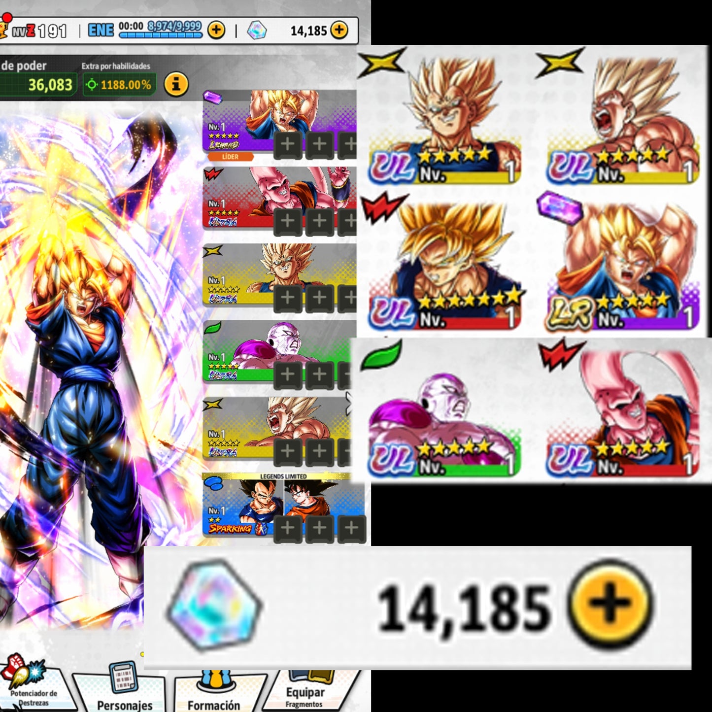 [ANDROID] 14K Cronocristales💎 [LEGENDS] Super Vegito + 4 ULTRA : Ultimate Gohan Absorbed Buu: Super + Majin Vegeta + SSJ Goku + Freezer Máximo poder + 21 LL