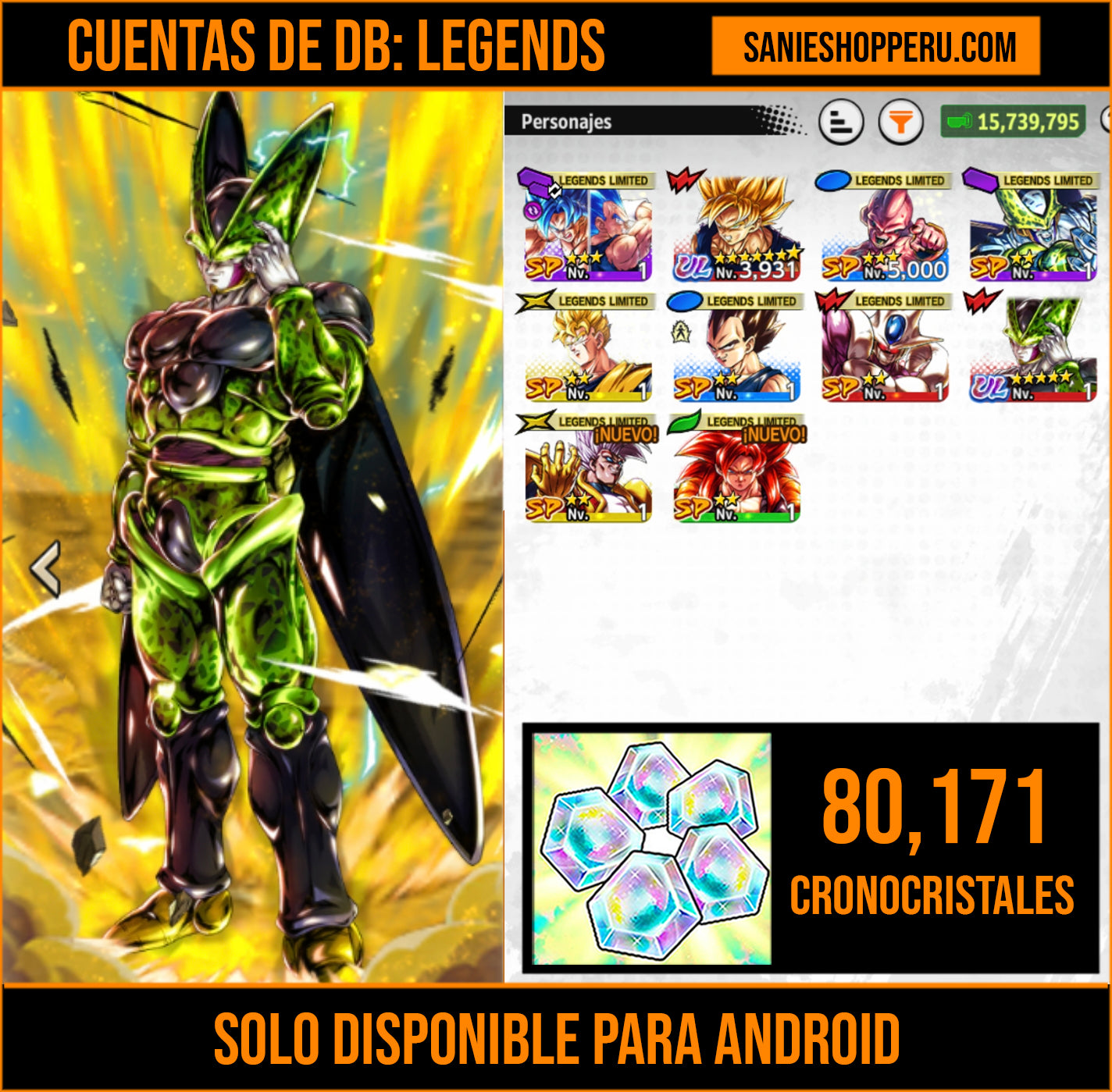 [Android] ⭐️ 1 ULTRA — Cell Perfecto + 8 LL 💎80,171 Cronocristales💎