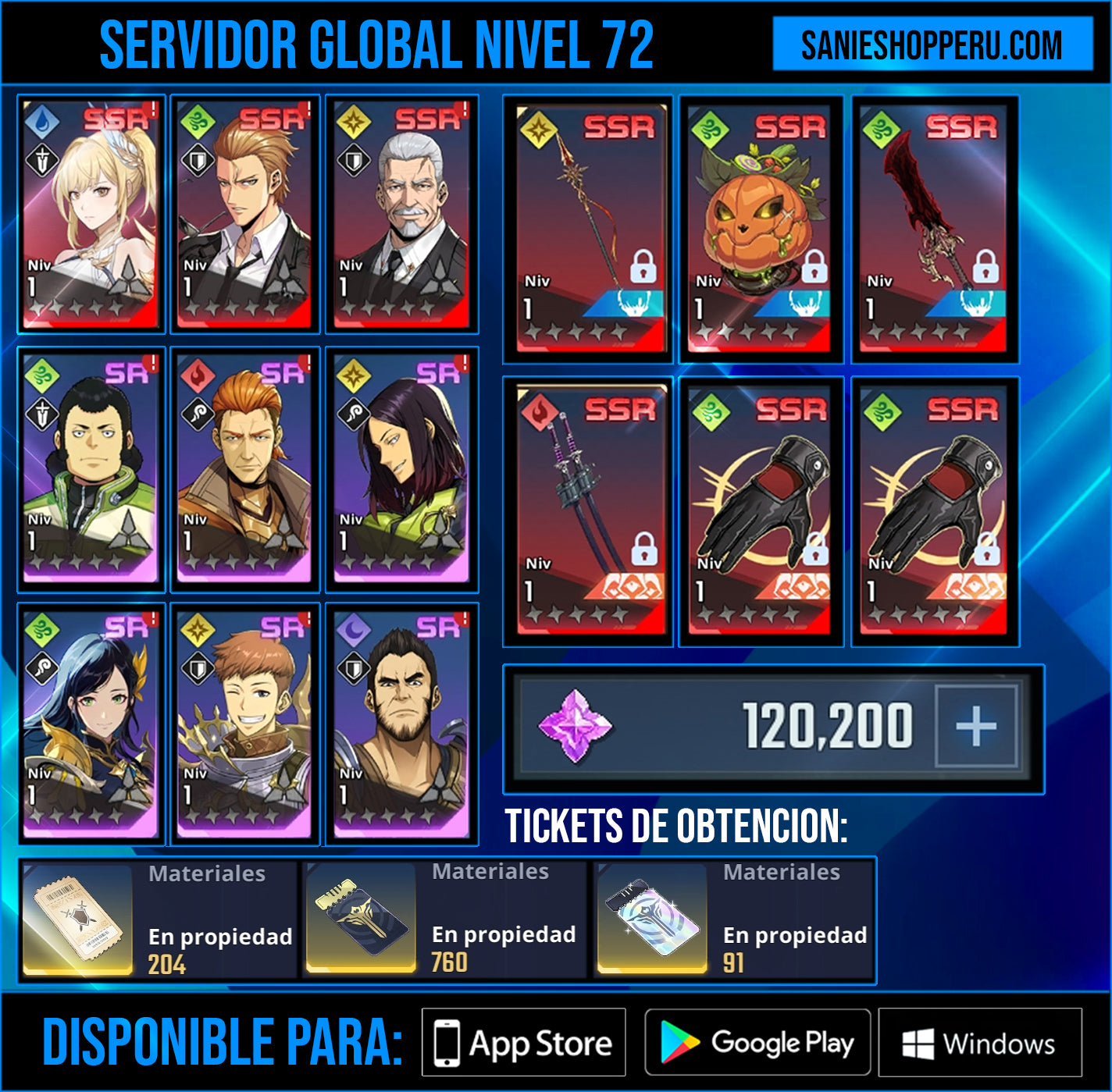 [Global] Nivel 72| +120,200 Piedras esenciales 💎+ 91 Tickets especiales , +760 Tickets personalizados |Cha Hae-In (Nueva) , Woo Jinchul + Arma exclusiva , Go Gunhee |Solo Leveling:ARISE Cuenta inicial reroll