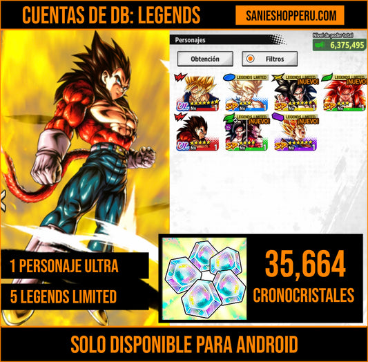 [Solo Android] ⭐️VEGETA SSJ4  (UL)⭐️ + 💎35,664 Cronocristales💎 + 5 LL