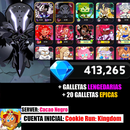 Server Dark Cacao: 400,000+ Gemas 💎 Galleta Sal Silenciosa / 20 galletas epicas / + 1000 Acortadores de galletas | Cookie Run: Kingdom Cuenta inicial Starter Reroll Account