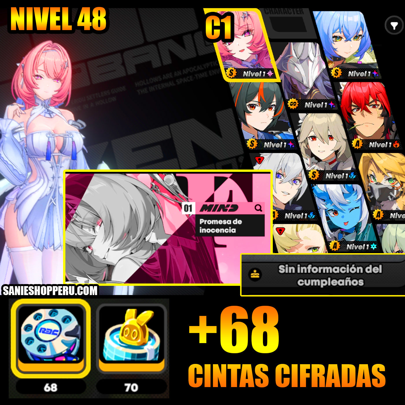 [Nivel 48] ⭐️68 Cintas cifradas + Remielle C1 + Lucia + Arma , Zhu Yuan + Pyrois + Rina⭐️CUMPLEAÑOS LIBRE