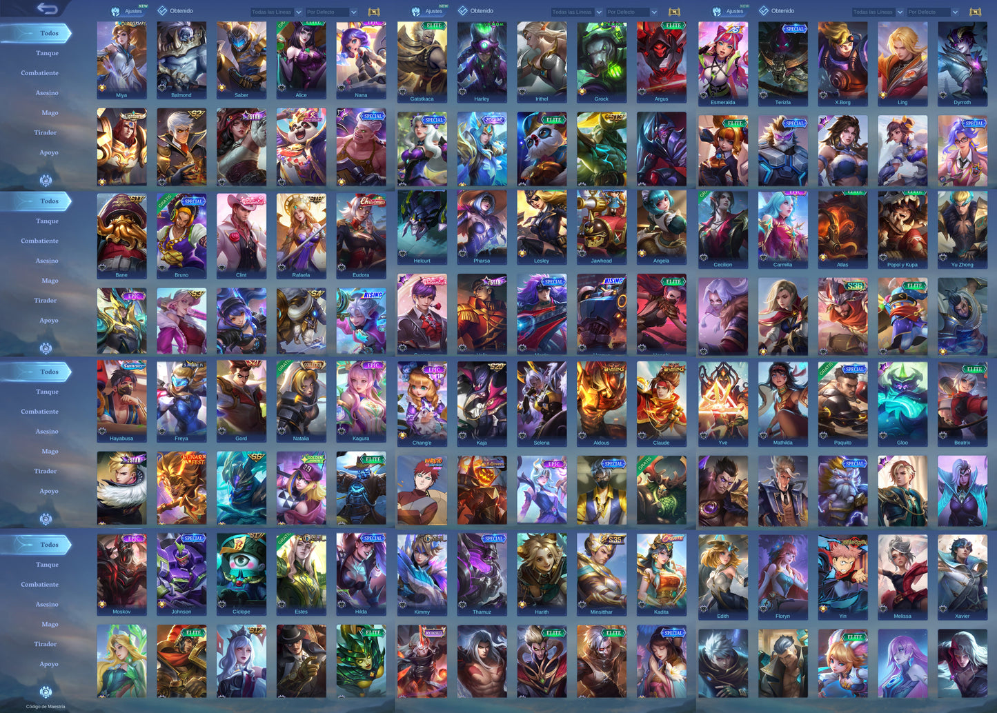 Mobile Legends | TODOS LOS HÉROES + 238 SKINS | YUJI ITADORI ✨, COLLECTOR ✨ NATALIA , MWORLD ✨YIN , ETC