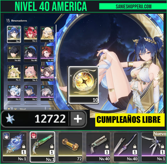 [Nivel 40] Cumpleaños Libre ✅ | 12722 Astritas 💎 + 10 Deseos| ⭐️Iuno + Arma + Ciaccona + Arma + Cartethyi + Verina + Encore