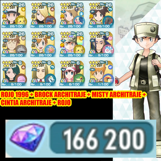 [ANDROID] +160k Gemas + Rojo 1996 + Brook Architraje + Misty Architraje + Cintia Architraje + Serena Neocampeona + Rizzo Neocampeón + Adamas T26 + Cayena T26 + 83 COMPIS