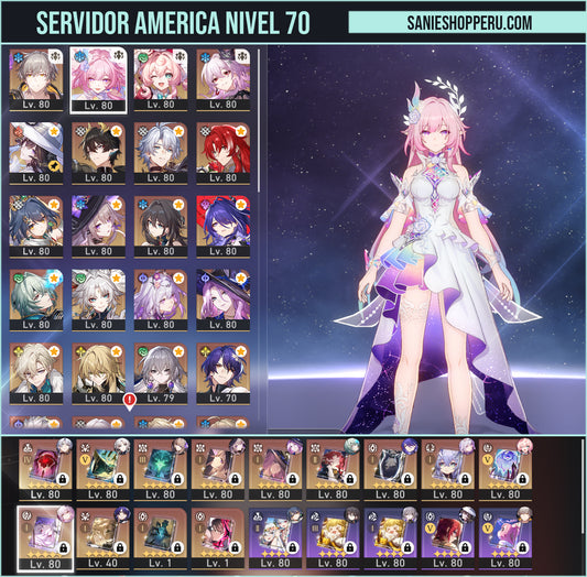 TL 70 SERVER AMERICA⭐️ The Herta + Cono + Jade + Cono + Acheron + Cono + Evernight + Cono + Cyrene + Hyacine + Dahlia + Dang Heng PT +  Phainon + Argenti + Yunli + The Herta + Ruan Mei + Anaxa + Feixiao + Castorice + Aventurine + Más personajes
