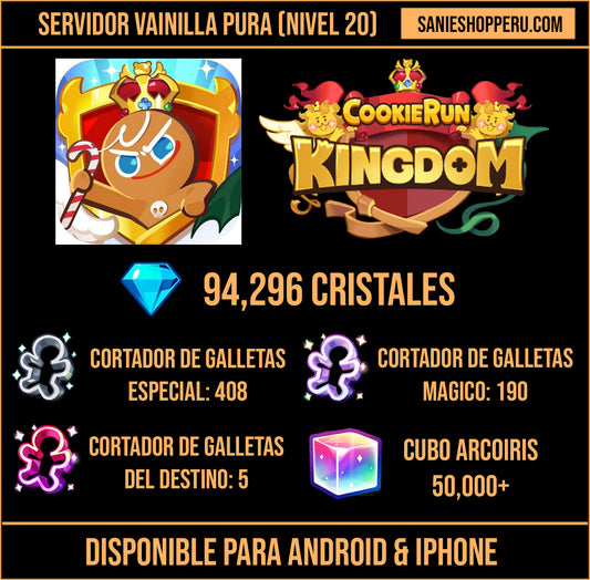 [SERVIDOR: VAINILLA PURA] 94,296💎 | Cortador de Galletas Especial: 408🍪 | Cortador de Galletas Magico: 190🍪 | Cortador de Galletas Magico: 5🍪 | Cubo Arcoiris: 50,000+ 🌈 | Cookie Run: Kingdom Cuenta Reroll