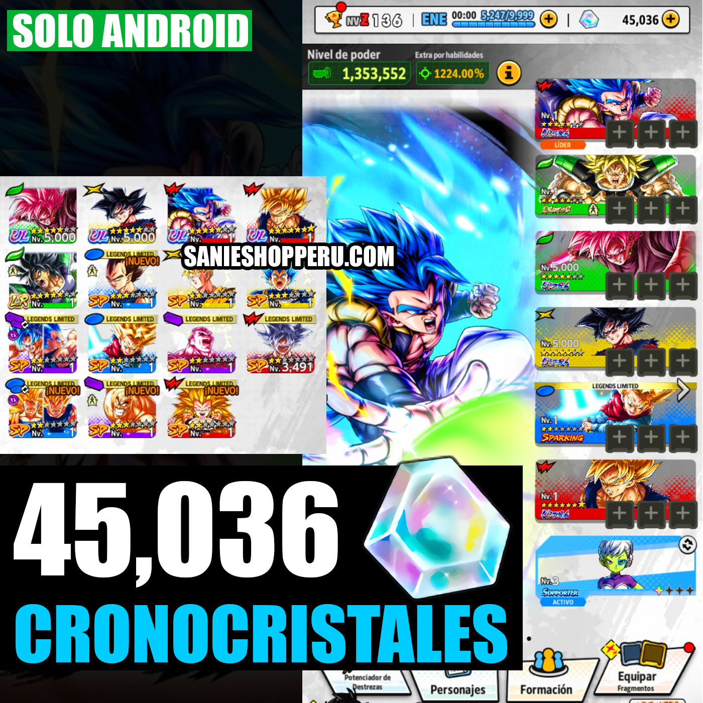 [ANDROID] 45,036 Cronocristales💎+ Gogeta Blue ULTRA 2026 + Broly LR + Black Goku ULTRA + Goku Ultra + 10 LR | DRAGON BALL Legends Cuenta