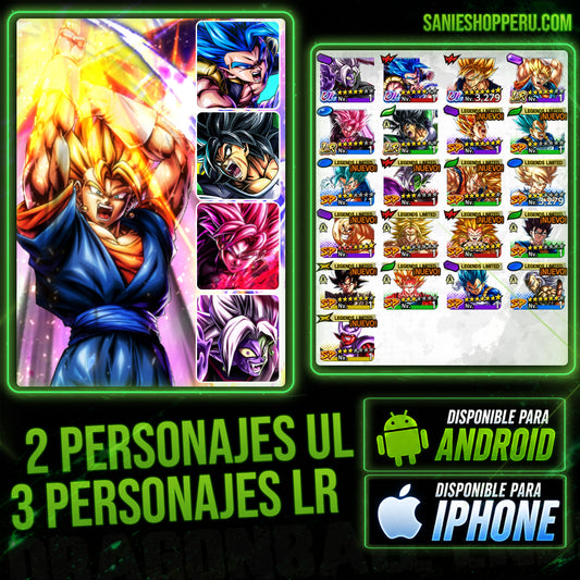 [Android & Iphone] ⭐️ Super Vegeto (LR) + Broly Enfurecido (LR) + SS Rosa Ultra Supervillano Goku Oscuro (LR) + Mitad Corrupo Zamazu Fusionado (UL) + SS Dios SS Gogeta (UL) + 15 LL