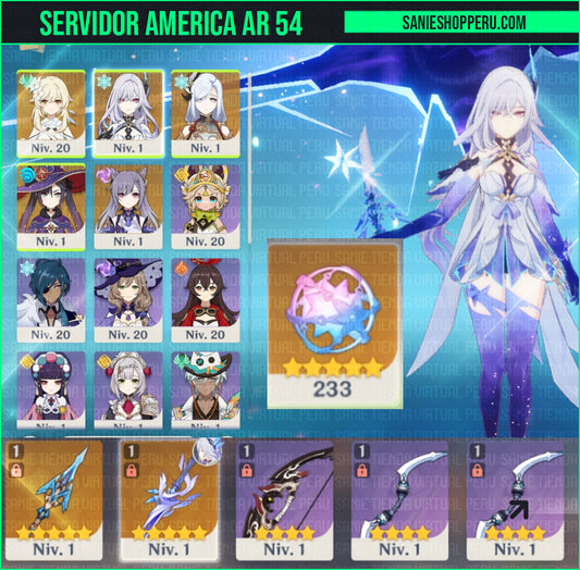 [Nivel 54✅Cumpleaños libre ] +233 Destinos Entrelazados 💎Skirk + Fulgor Cerúleo + Shenhe + Pacificadora del Desastre, Mona, Keqing