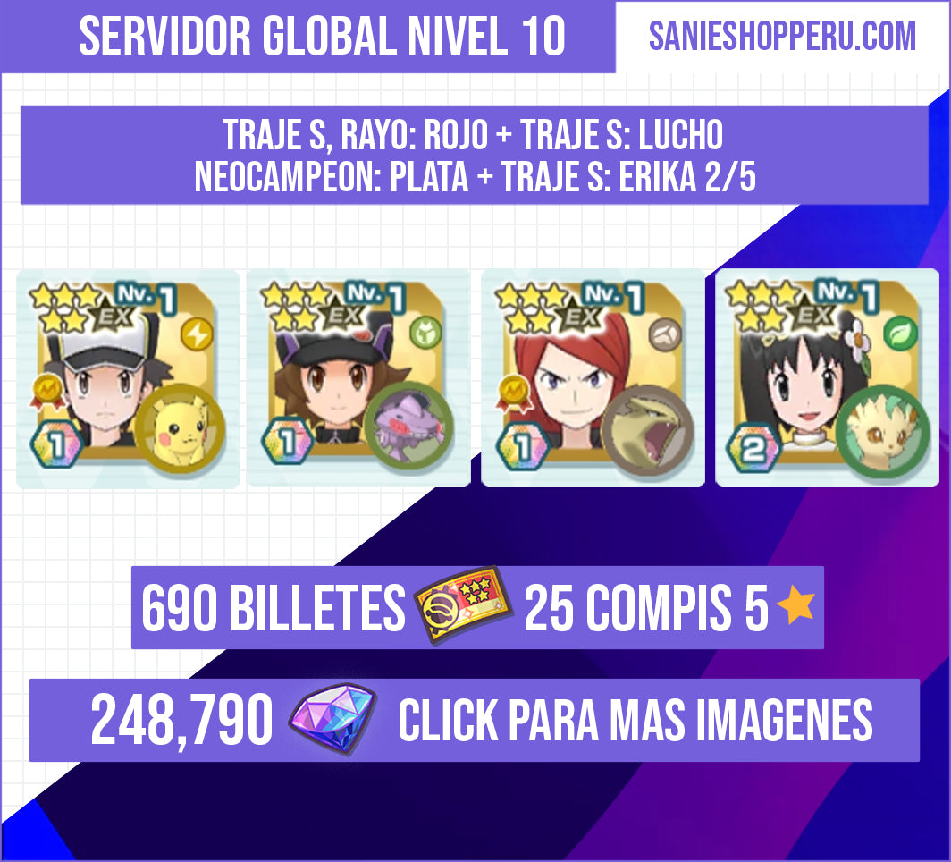 [Servidor Global Nivel 10] ✨ Traje S, Rayo: Rojo + Traje S: Lucho + Neocampeon: Plata + Traje S: Erika 2/5 💎248,790 💎 + 690 Billetes + 25 Compis 5