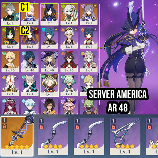 [Nivel 48] ⭐️CUMPLEAÑOS LIBRE 🎂Clorinde + Arma + Kokomi C1 + Nahida + Alhacen+ Mona C2 + Keqing + Tighnari