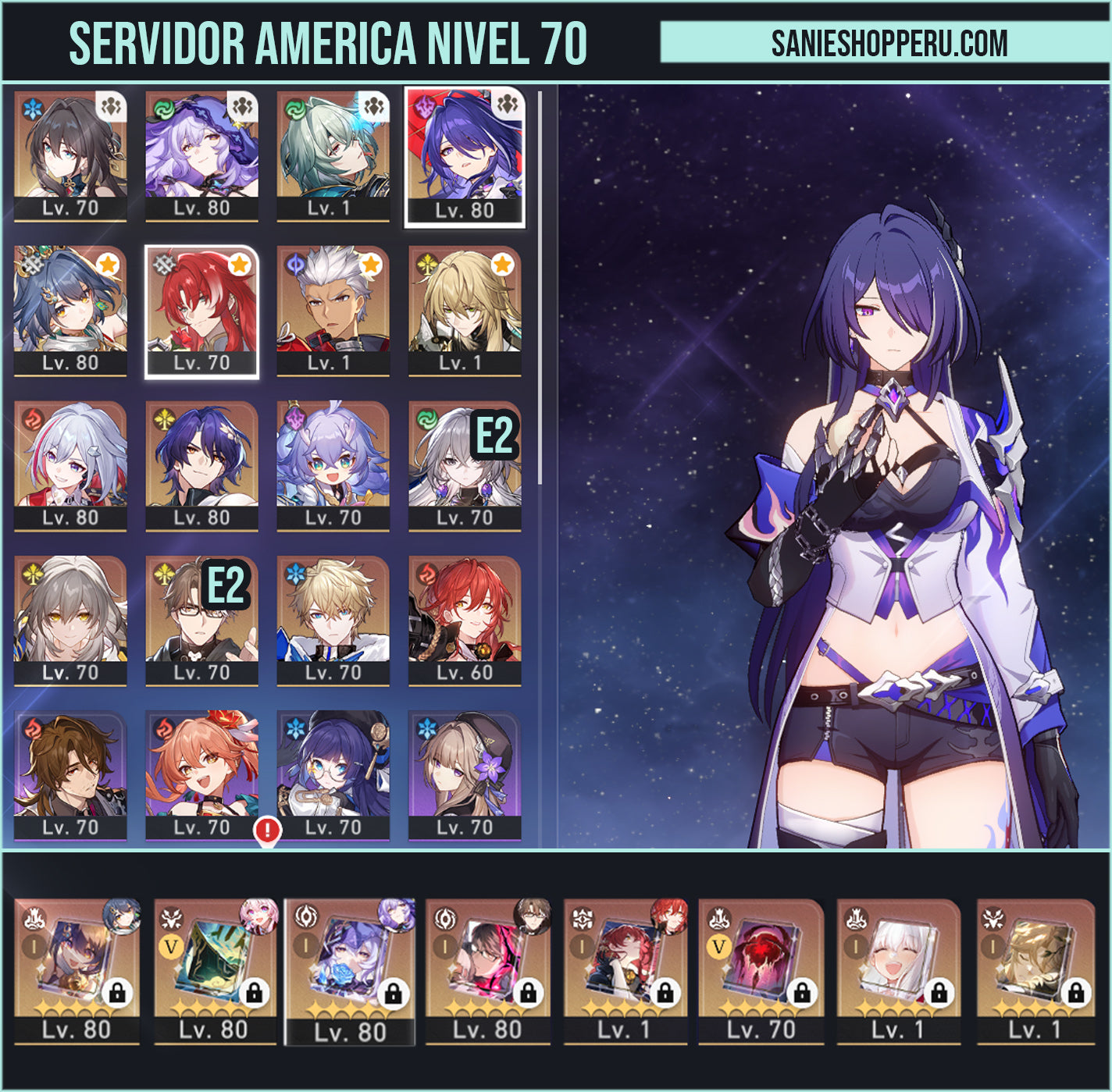 [Nivel 70] Ruan Mei + Black Swan + Cono + Anaxa + Acheron + Yunli + Cono + Argenti + Archer + Luocha + Topaz + Dr Ratio + Bailu + Bronya E2 + Welt E2 + Gepard + Himeko