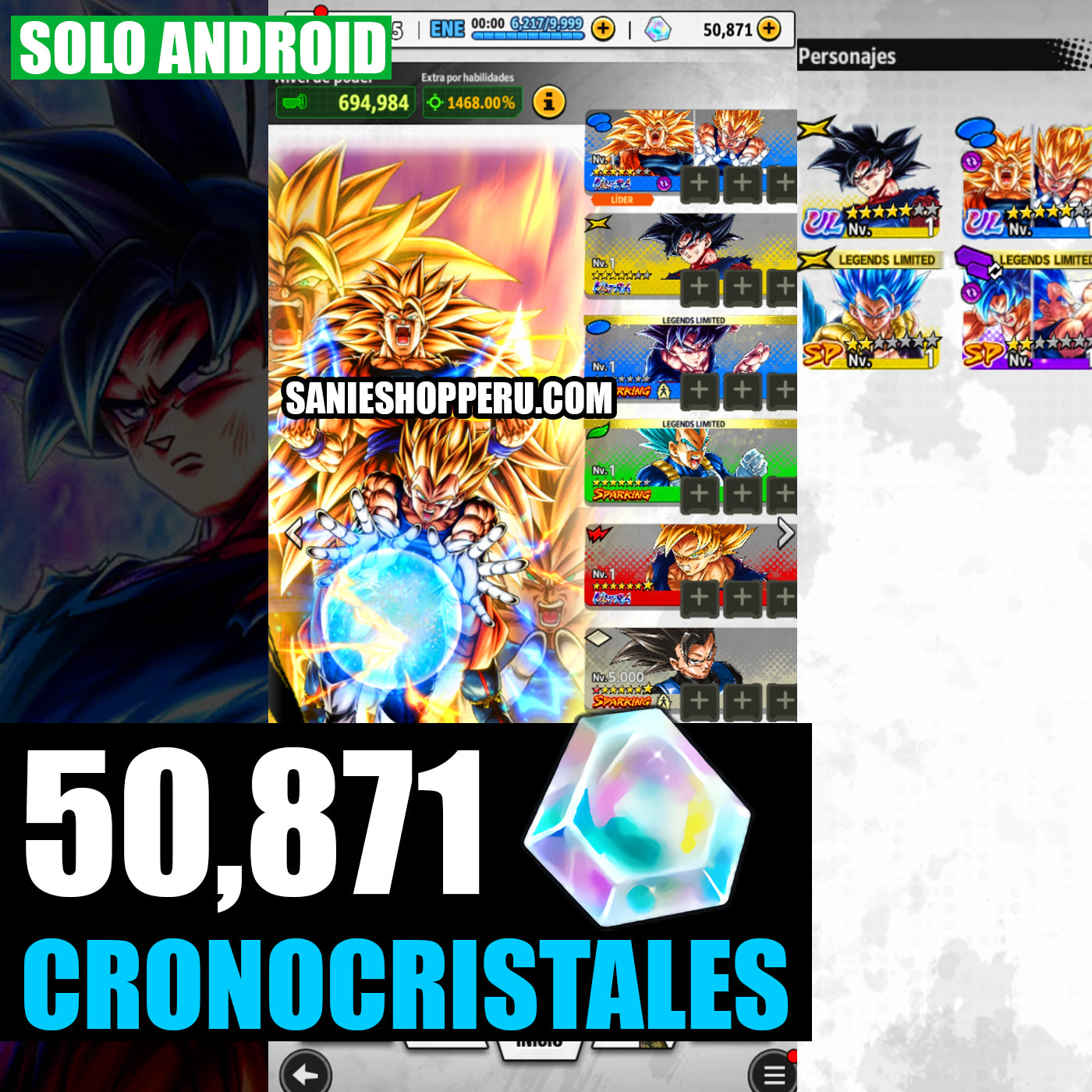 [ANDROID] 50,871 Cronocristales💎+ Goku ssj3 & Vegeta ssj2 ULTRA + Goku ULTRA + 5 LL  | DRAGON BALL Legends Cuenta
