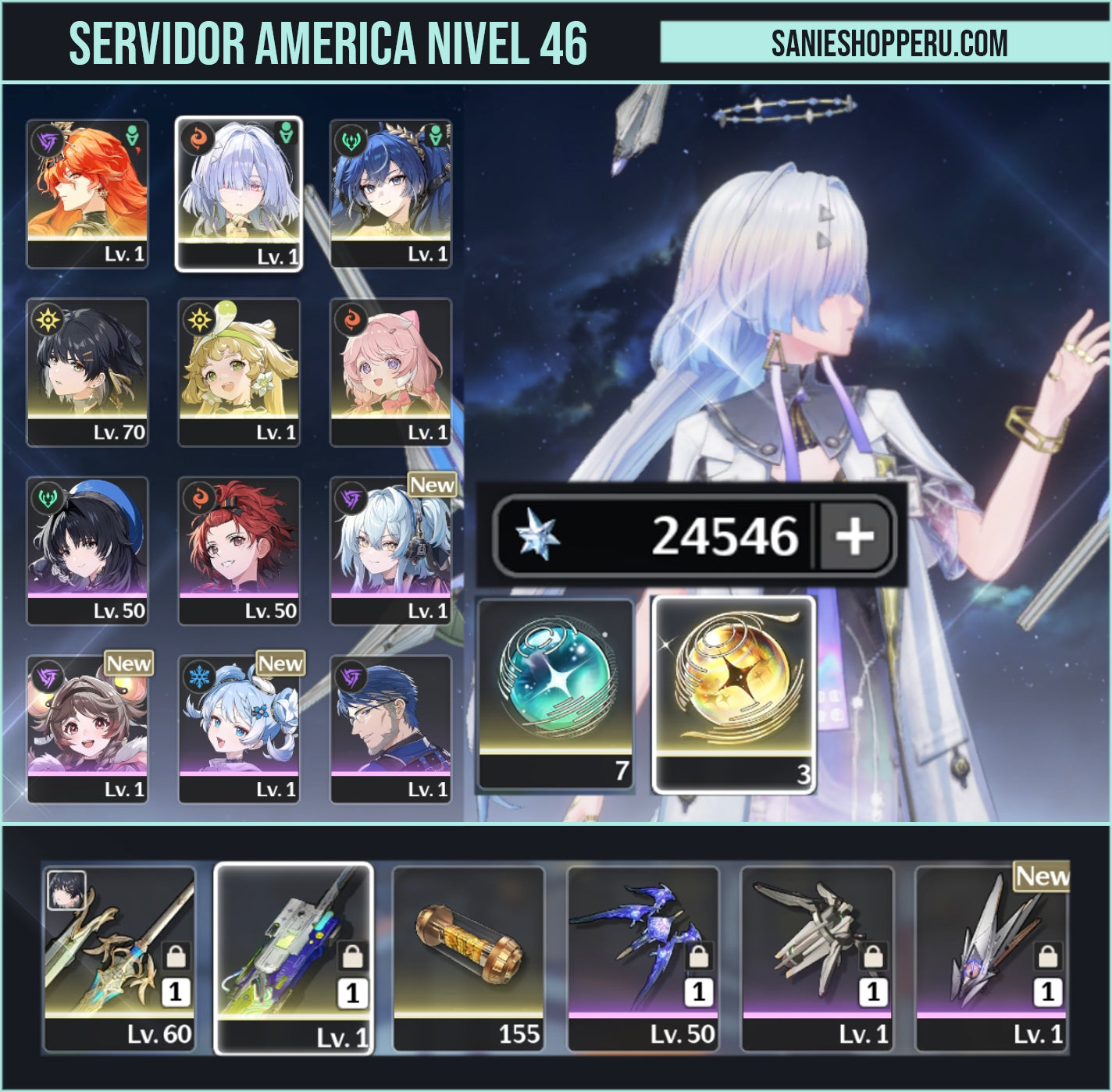 [Nivel 46] 24,546 Astritas 💎 + Mornye + Augusta + Iuno | Wuthering Waves Cuenta Reroll