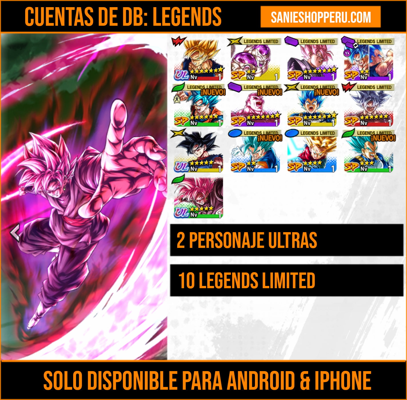[Android & iPhone]  ⭐️ Supersaiyajin Rosa Goku Oscuro [ULTRA]+ Pre-Ultrainstinto Goku [ULTRA] | ⭐️ 10 Legends Limited | Dragon Ball: Legends Cuenta Reroll