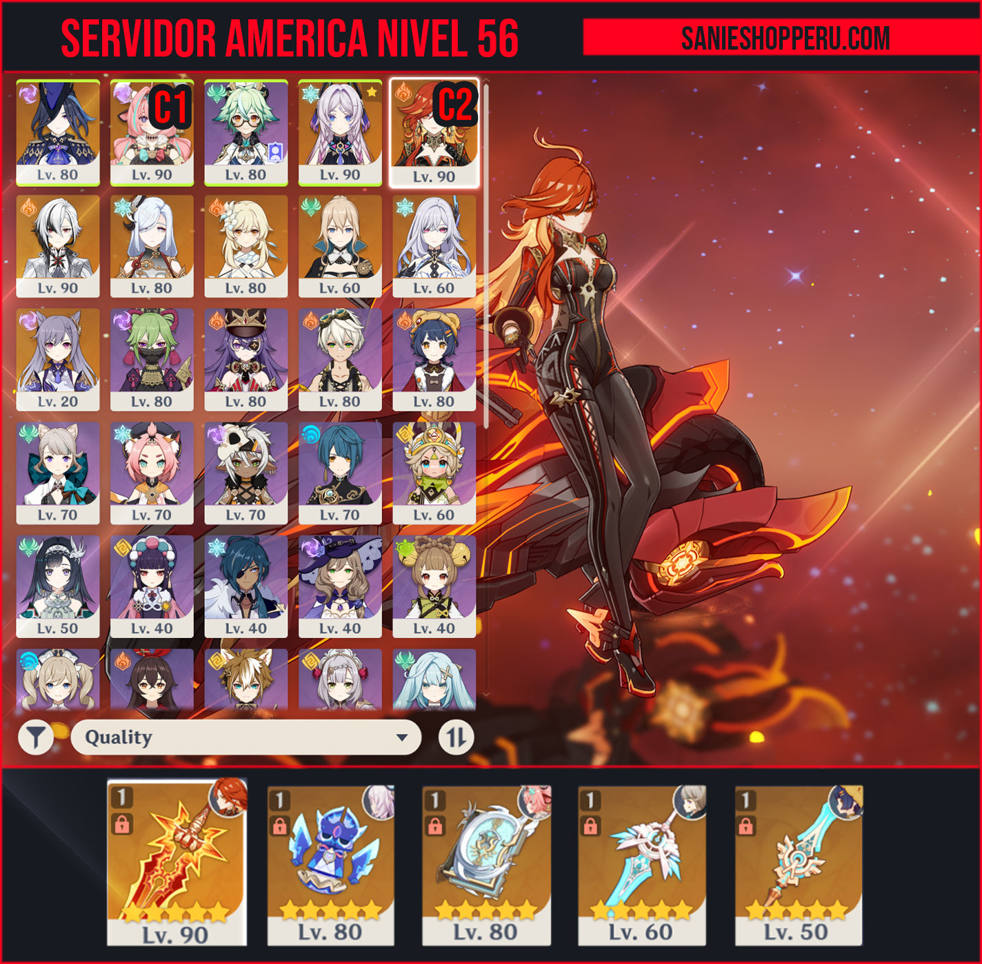 [AR 56] ⭐️Mavuika C2 + Arma + Varesa C1 + Citlali + Arma + Clorinde + Arlecchino + Shenhe + Skirk + Jean