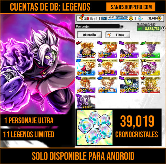 [Android] 39,019 Cronocristales 💎|  ⭐️ Mitad Corrupto Zamasu fusionado [ULTRA] | ⭐️ 11 Legends Limited | Dragon Ball: Legends Cuenta Reroll