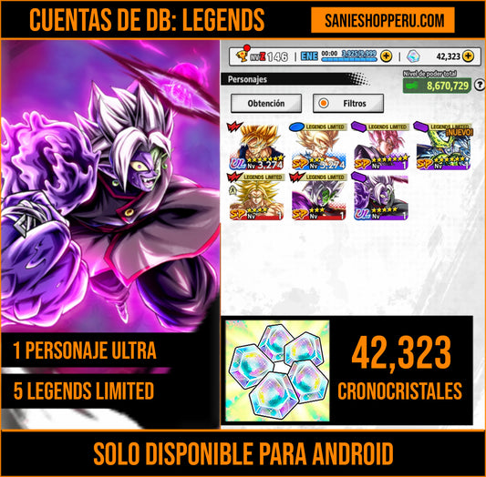Android] 42,323 Cronocristales 💎|  ⭐️ Mitad Corrupto Zamasu fusionado [ULTRA] | ⭐️ 5 Legends Limited | Dragon Ball: Legends Cuenta Reroll