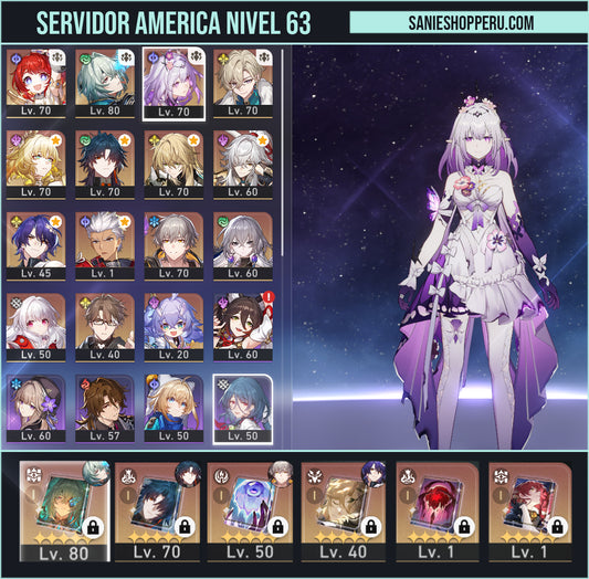 [Nivel 63] Tribbie + Anaxa + Cono + Castorice + Aventurine + Aglaea + Blade + Cono + Luocha + JingYuan + Dr Ratio + Archer + Bronya + Clara + Welt + Bailu + Conos Permanentes