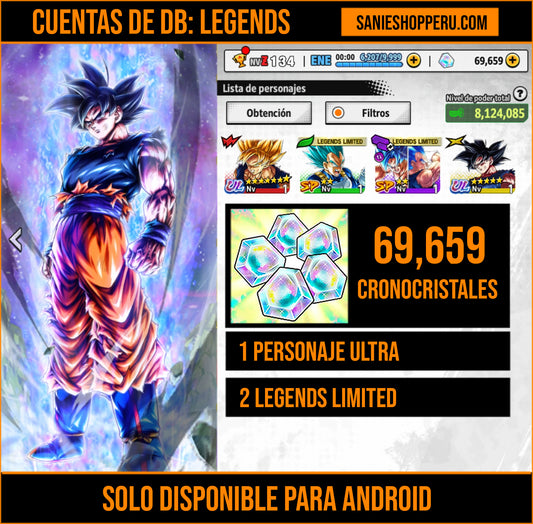 [Android] 69,659 Cronocristales 💎|  ⭐️ Pre-ultrainstinto Goku [ULTRA] | ⭐️ 2 Legends Limited | Dragon Ball: Legends Cuenta Reroll