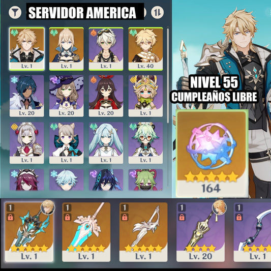 (REROLL + CUMPLEAÑOS LIBRE) Nivel 55 + Varka +Arma ✨+  164 Destinos Entrelazados ✨