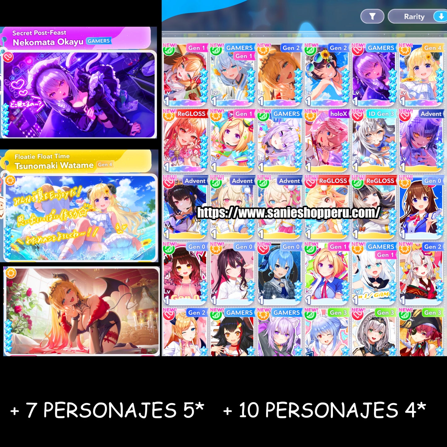[GLOBAL] Lvl 5 ⭐️| 7 Personajes 5⭐️|+ 10 personajes 4⭐️ | hololive Dreams cuenta reroll