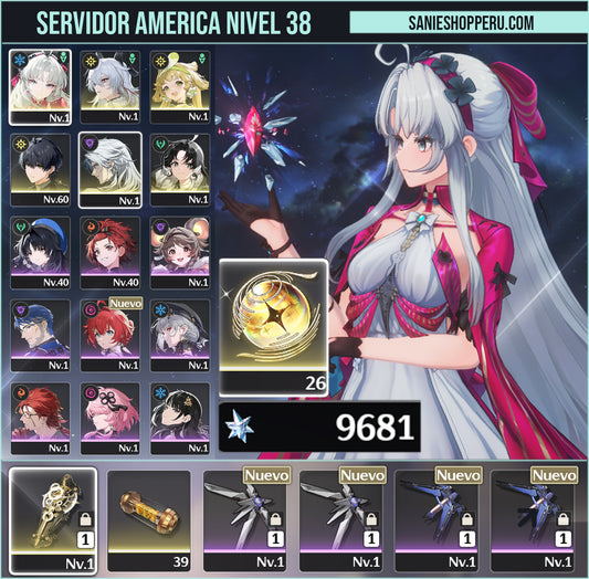 [Nivel 38]✔️Cumpleaños libre | 9681 Astritas💎 + 26 Mareas radiantes💎⭐️Zani + Arma + Carlotta + Veritas + Calcharo + Jianxin | Wuthering Waves Cuenta reroll