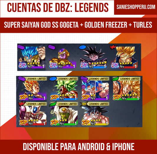 [Android iPhone] ⭐️ Super Saiyan GOD SS Gogeta + Golden Freezer + Turles 1 Estrella Roja + 7 LL