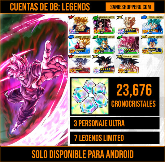 [Android] 23,676  Cronocristales 💎|  ⭐️ Majin Vegeta + Supersaiyajin rosa Goku Oscuro + Pre-ultrainstinto Goku[ULTRA] | ⭐️ 7 Legends Limited | Dragon Ball: Legends Cuenta Reroll