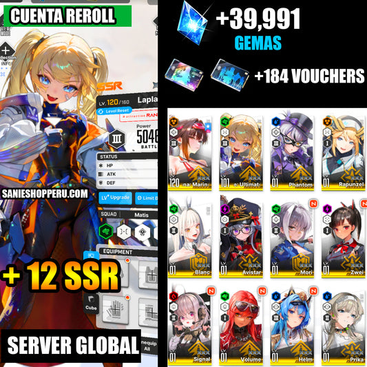 [GLOBAL] +39,991 GEMAS + 184 Vouchers💎Laplace: Ultimate Hero + Marciana: Marine Study + 12 SSR|GODDESS OF VICTORY: NIKKE cuenta reroll