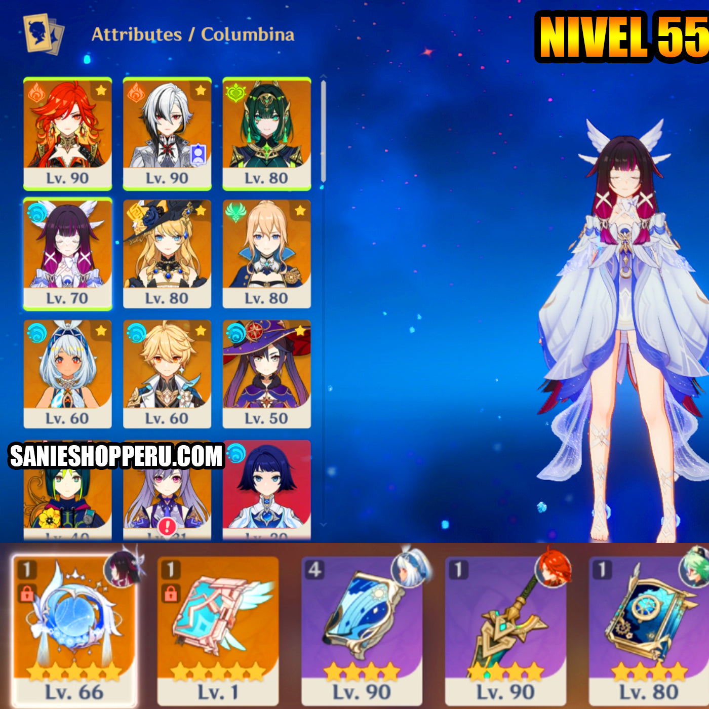 SV AMERICA [Nivel 55] ⭐️ Columbina + Arma ,Mavuika + Nefer + Arlecchino + Navia + Mualani + Mona C1 + Keqing C4 + Jean