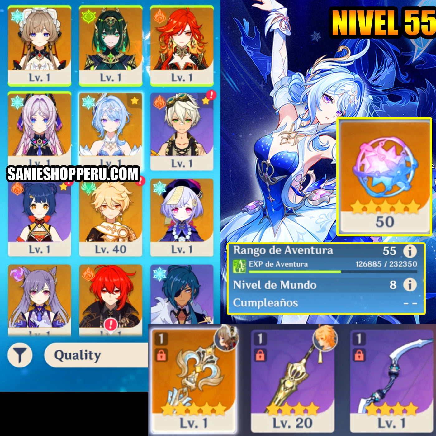 [Nivel 55] ⭐️50 Deseos + Odette + Sandrone + Arma , Citlali + Mavuika + Nefer + Diluc + Qiqi⭐️CUMPLEAÑOS LIBRE