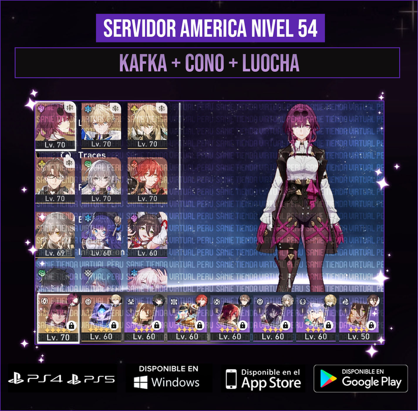 [Nivel de Trazacaminos 54] Kafka + Cono + Luocha + Gepard + Himeko + Welt + Bronya + La textura de los Recuerdos