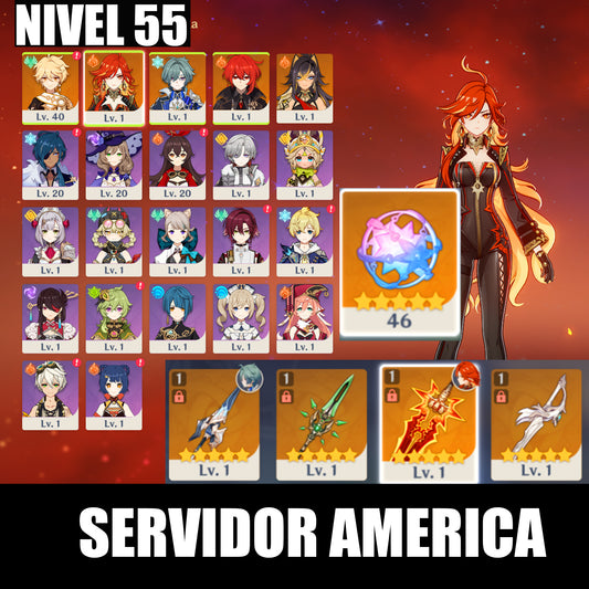 [Nivel 55] ⭐️46 Deseos + Mavuika + Arma , Lohen + Arma + Diluc⭐️CUMPLEAÑOS LIBRE